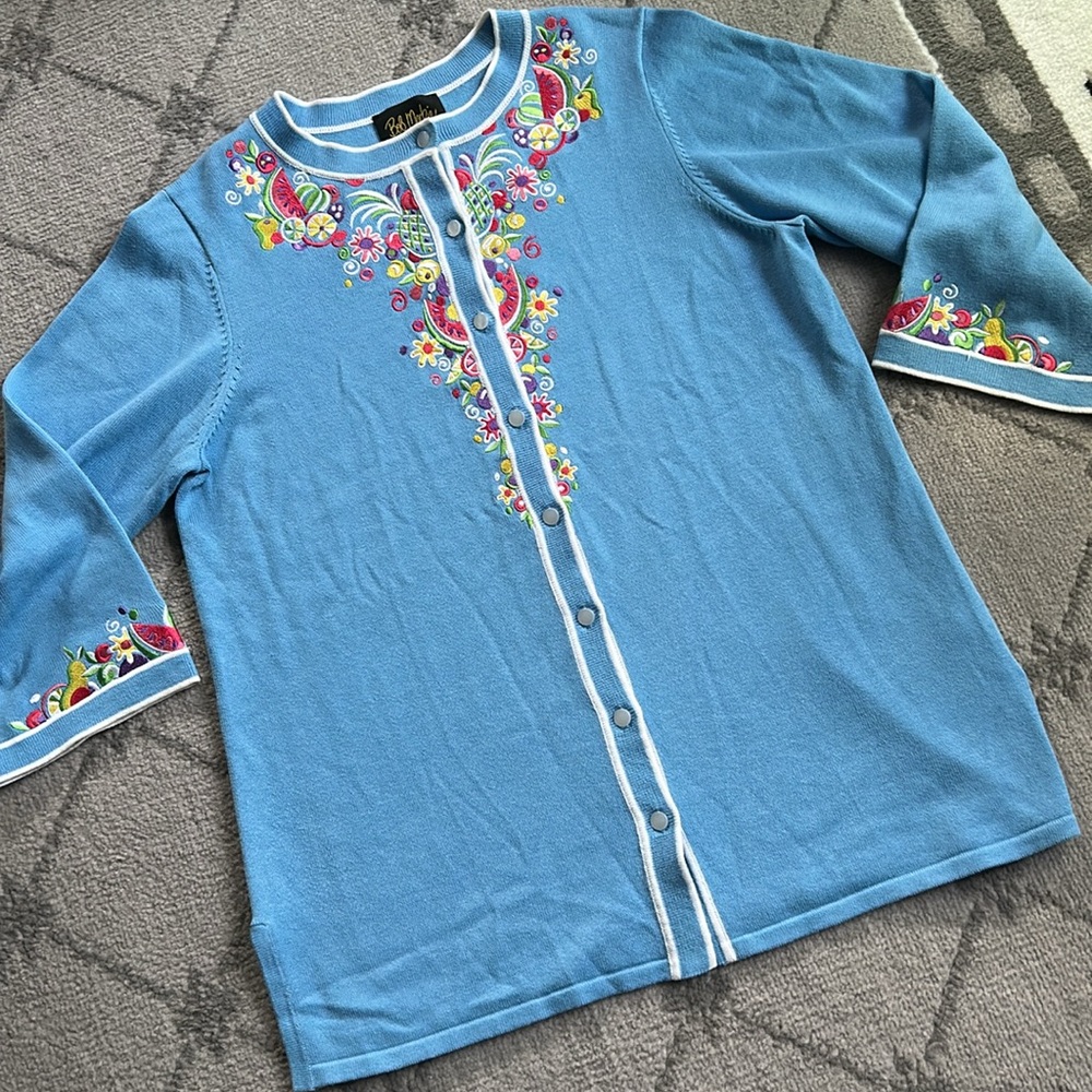 Bob Mackie Blue Embroidered Sweater - Picture 2 of 8